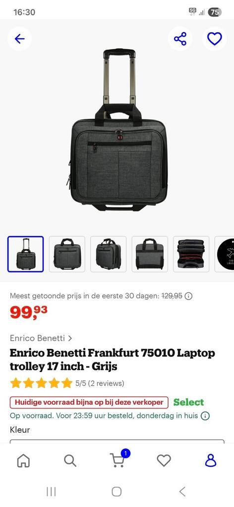 Enrico Benetti laptop trolley reis/werk, Ophalen, 17 inch of meer, Zo goed als nieuw, Grijs