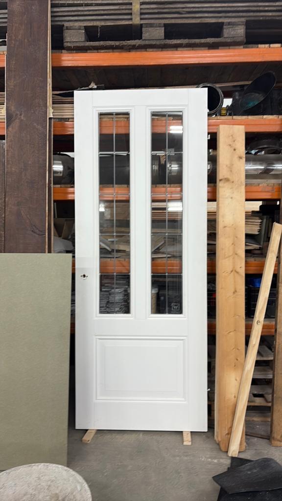 Paneel deur opdek met glas in lood., Ophalen, 80 tot 100 cm, 215 cm of meer, Binnendeur