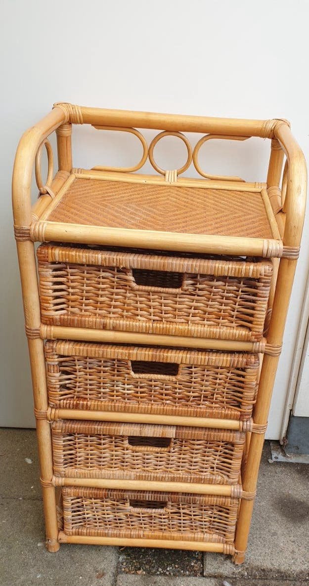 Vintage rotan/bamboe ladenkast! Bohemian stijl, Ophalen, 5 laden of meer, 50 tot 100 cm, Minder dan 100 cm