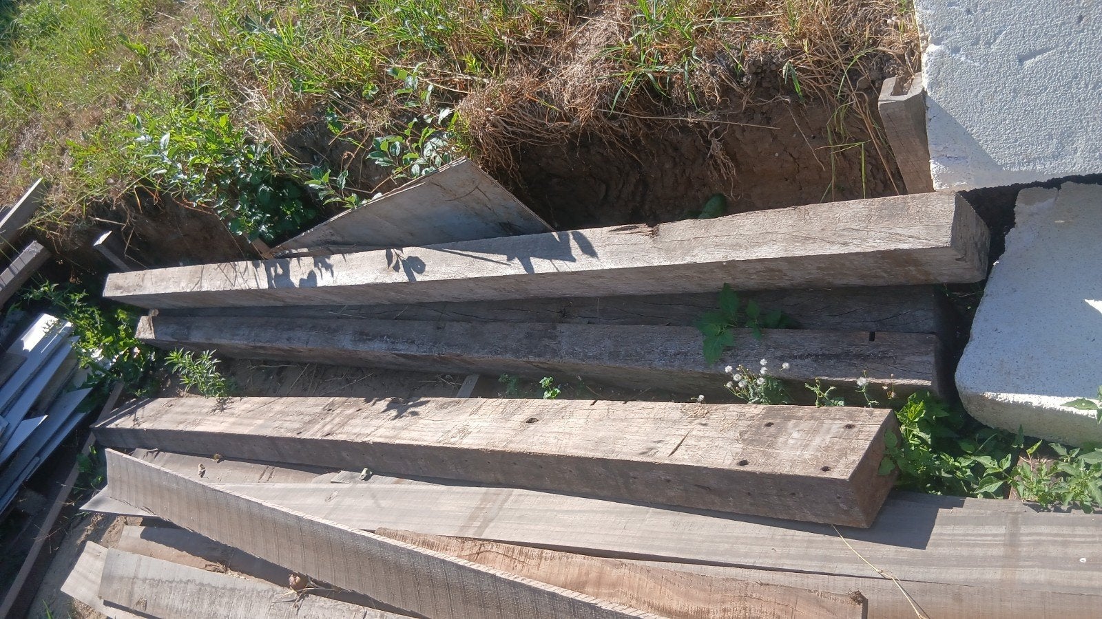 Hardhouten balken 10x20 cm, 3 meter lang (4 stuks), Gebruikt, Ophalen of Verzenden, Balk, Overige houtsoorten