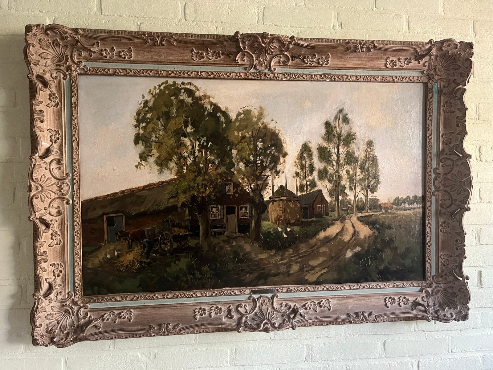 Klassiek Landschap Schilderij (83x123cm) Hans Lenteman, Ophalen, Doek, Bijzondere lijst, Landschap