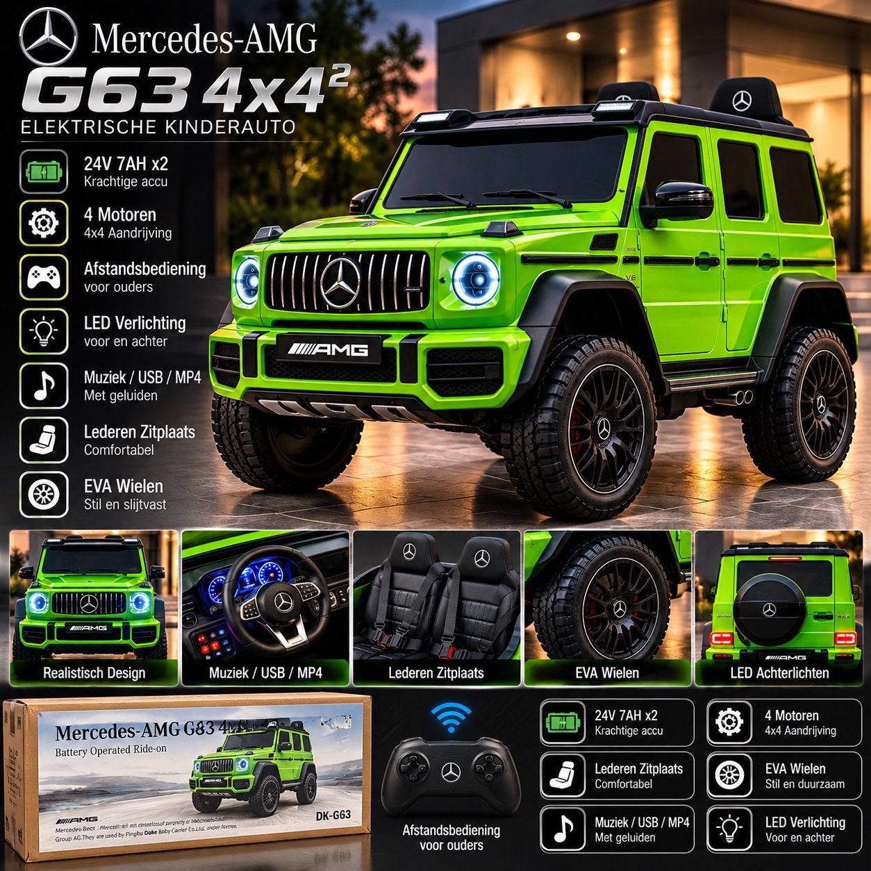 Mercedes-AMG G63 4x4 Elektrische Kinderauto 24V, Nieuw
