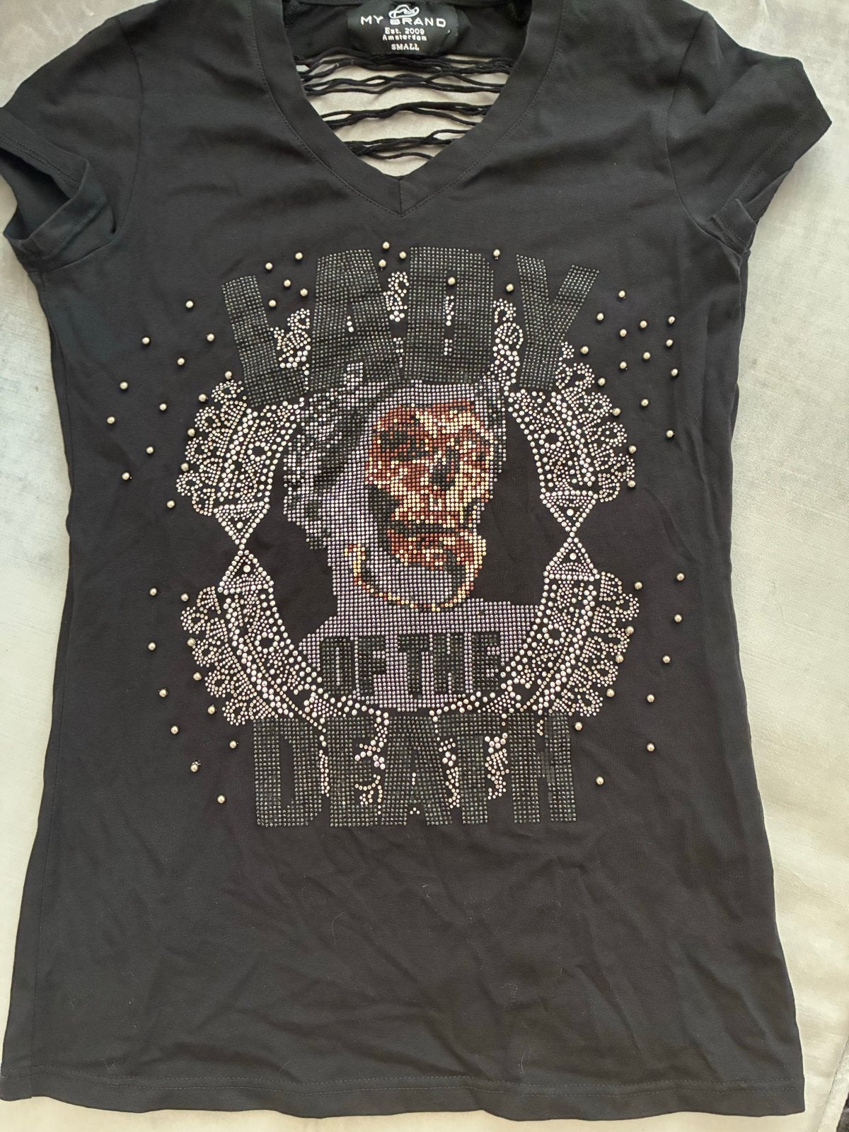 My Brand T-shirt 'Lady of the Death' met studs, maat S, Zwart, Ophalen of Verzenden, Zo goed als nieuw, Korte mouw