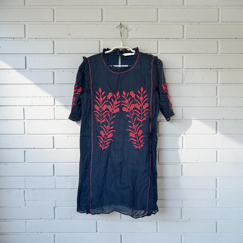 Zara Jurk Maat XS Donkerblauw Rood Mini Bloemen Trafaluc, Z, Z, Blauw, Z