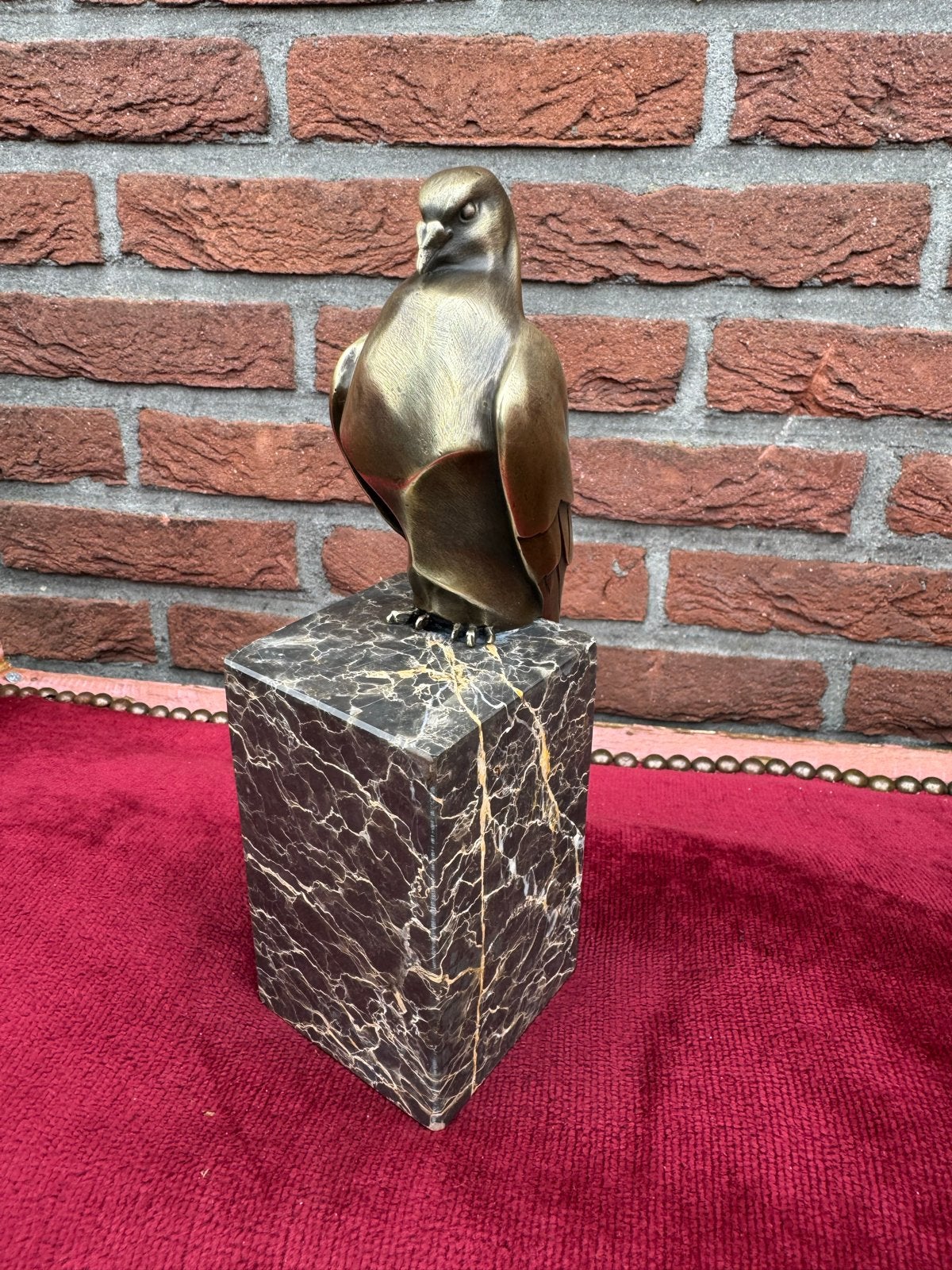 fraai gestileerde bronzen duif op marmeren sokkel - 23 cm, Ophalen of Verzenden, Brons