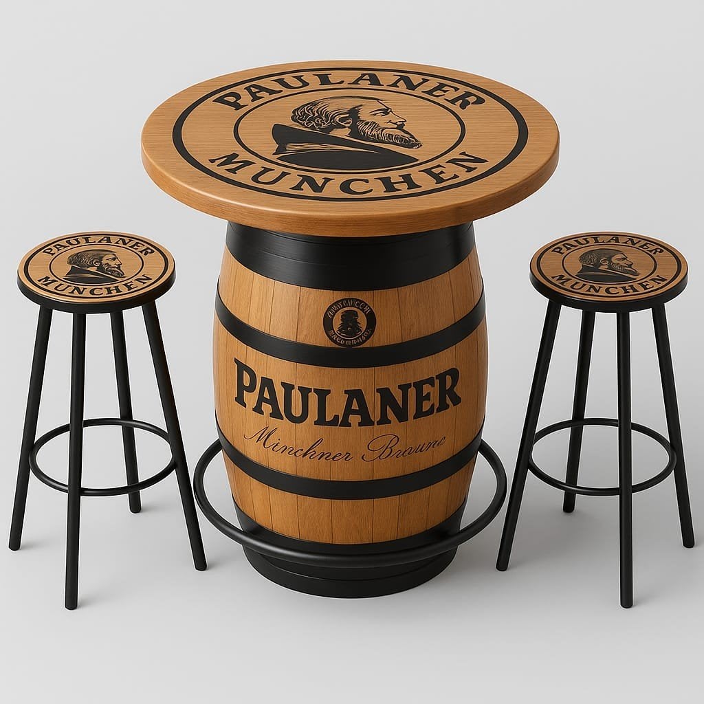 PAULANER wijnvat statafel met massief eiken blad, Verzamelen, Biermerken, Ophalen of Verzenden, Nieuw, Overige typen, Overige merken