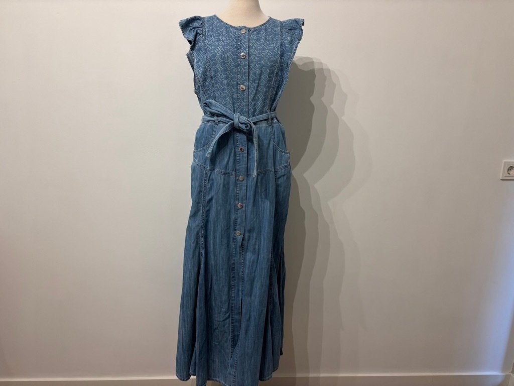Pinko Denim maxi-jurk met logo & tailleband IT 46 (NL 40), Pinko, Nieuw, Ophalen of Verzenden, Onder de knie