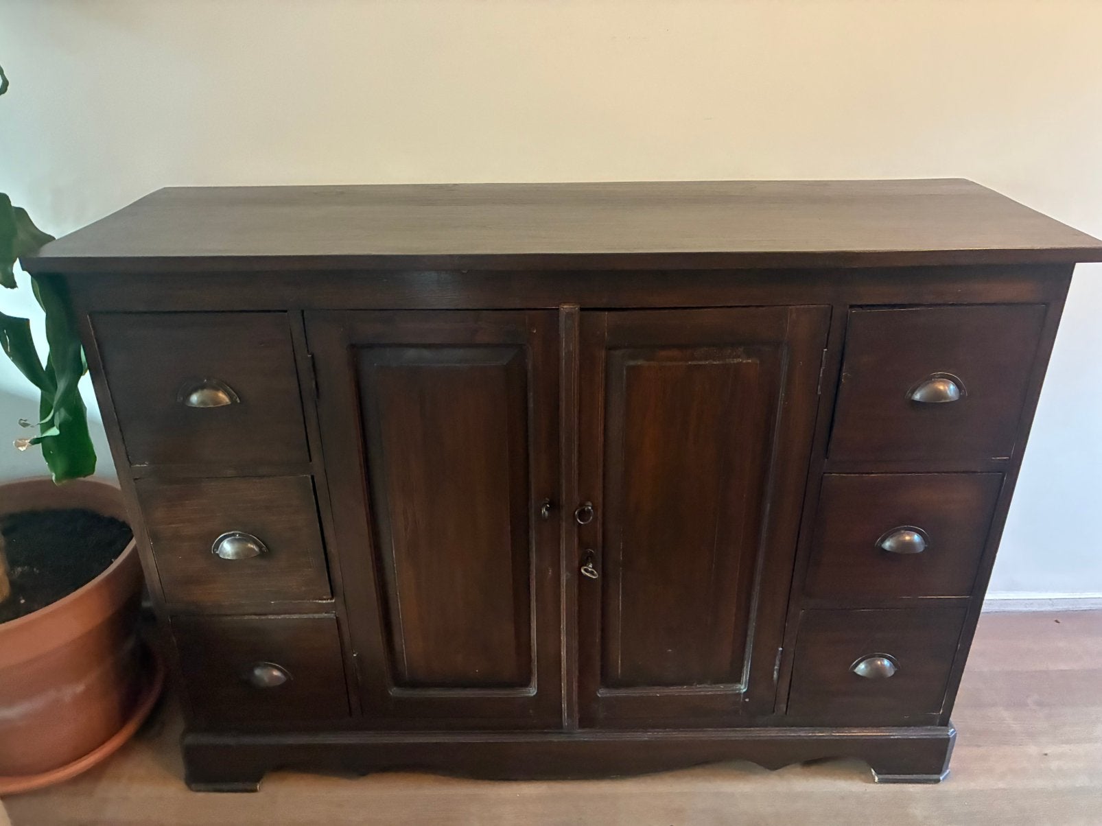 Dressoir donker teak, Huis en Inrichting, Kasten | Dressoirs, Ophalen, Gebruikt, Teakhout, 25 tot 50 cm