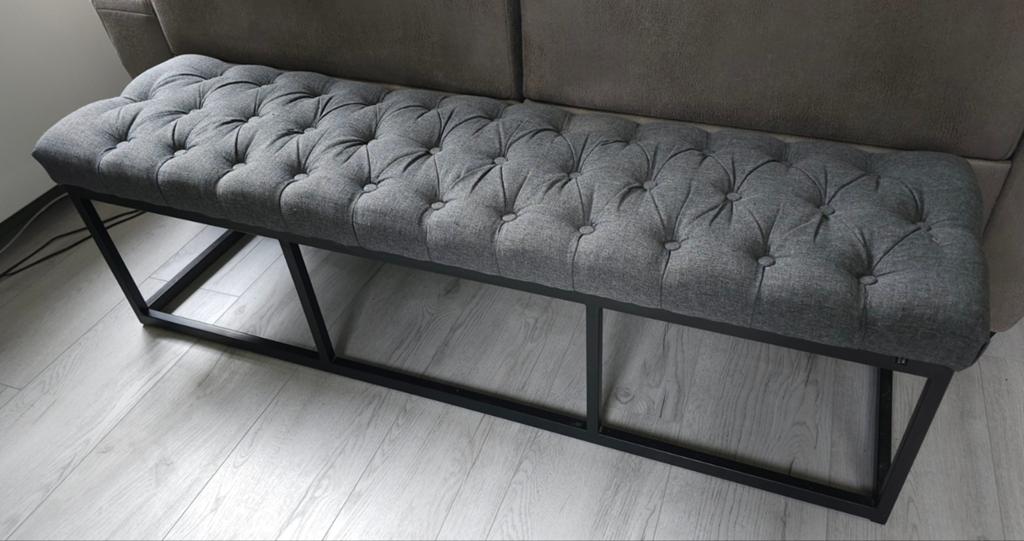 Grijze eetkamerbank / zitbank / halbank met zwart frame, Ophalen, Minder dan 50 cm, 125 cm of meer, Zo goed als nieuw