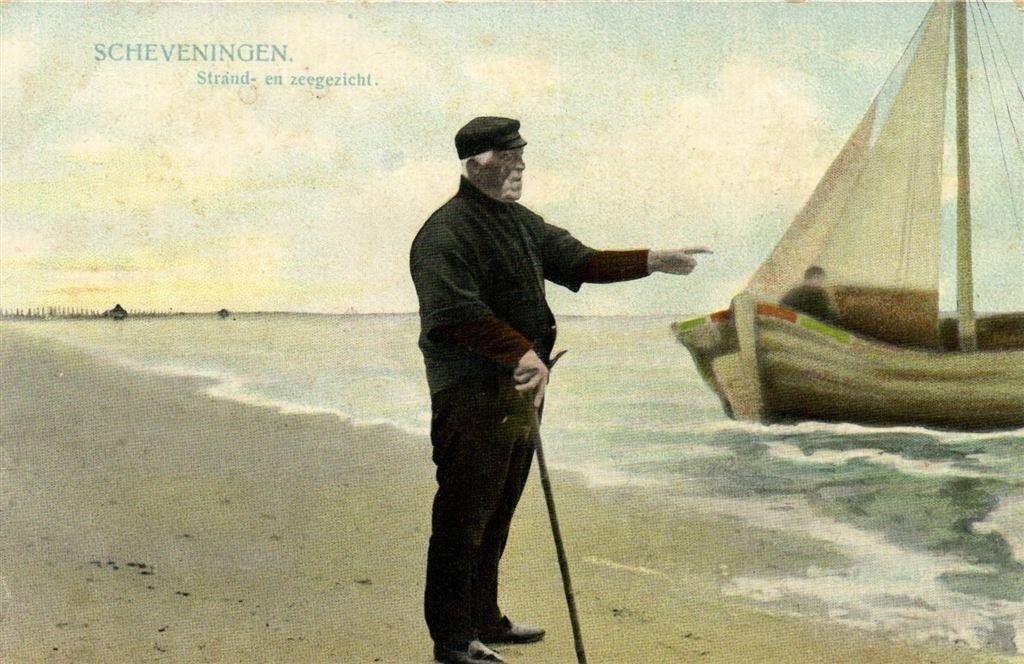 Scheveningen. Strand- en zeegezicht. - visser - ongelopen, Ophalen of Verzenden, 1920 tot 1940, Ongelopen, Zuid-Holland
