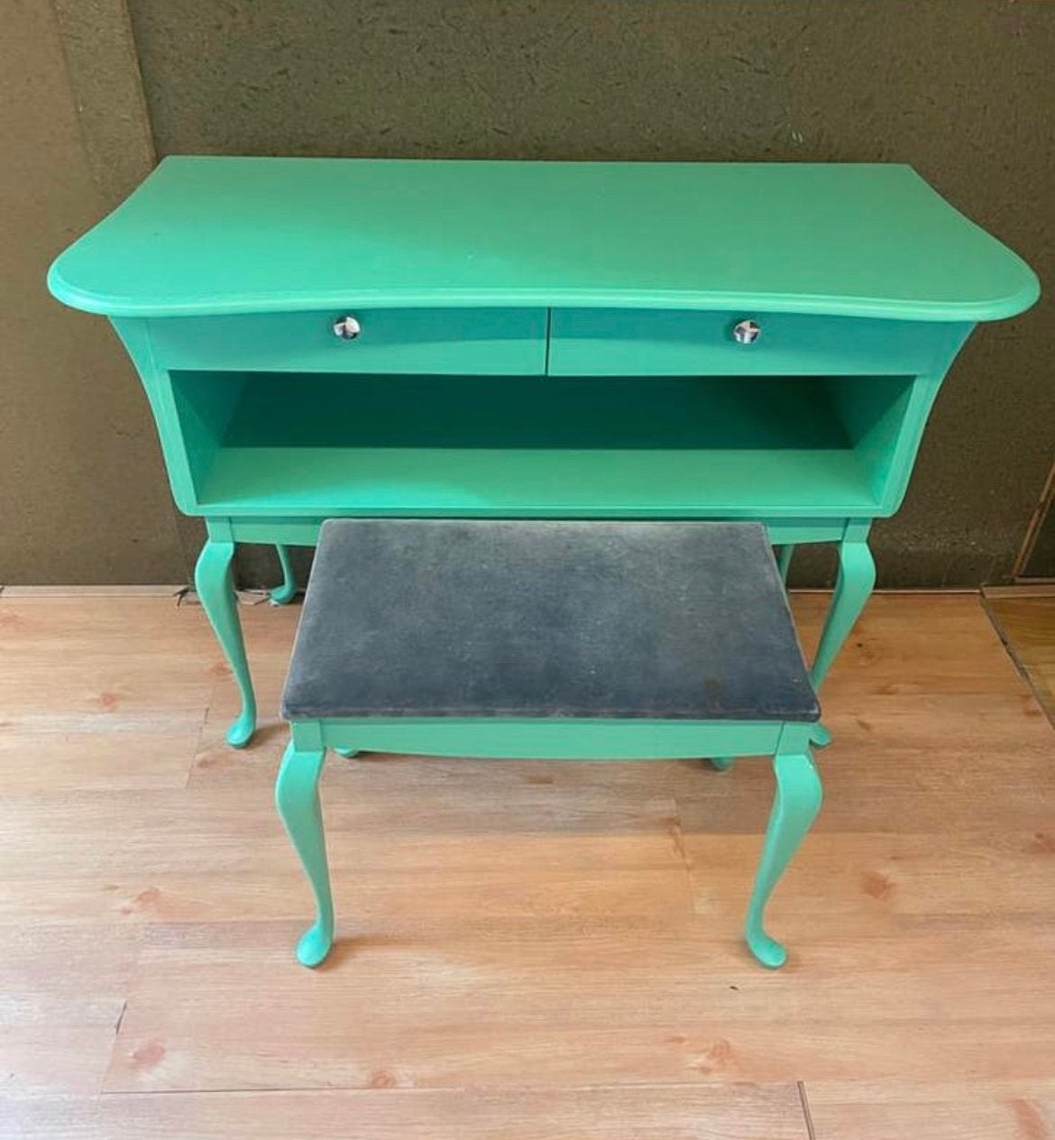 Leuk vintage bureautje / kaptafel met krukje, Ophalen, Gebruikt