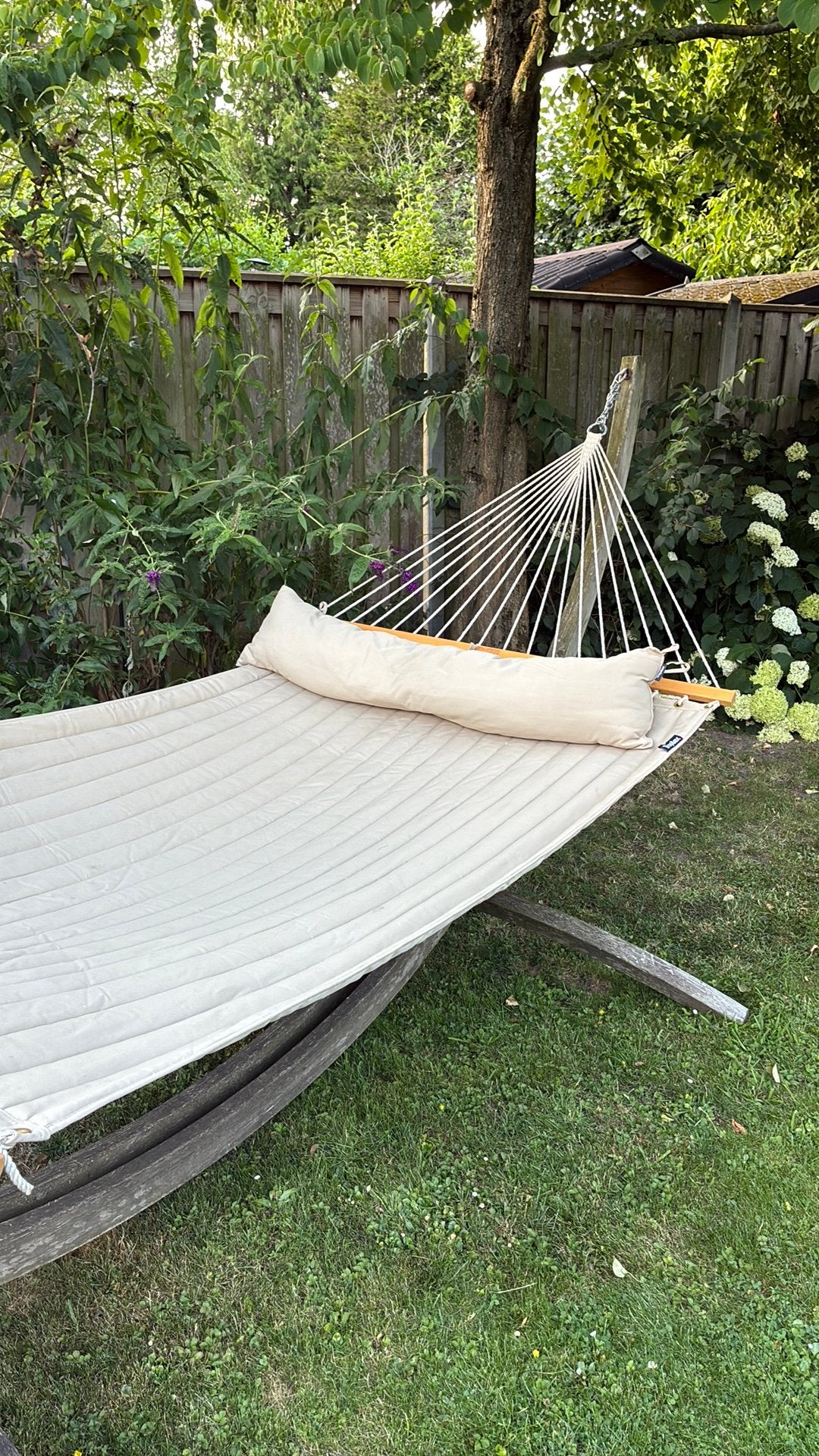 Tropilex hangmat met houten standaard 2 persoons, Tuin en Terras, Hangmatten, Ophalen, Meerpersoons, Zo goed als nieuw, Met standaard
