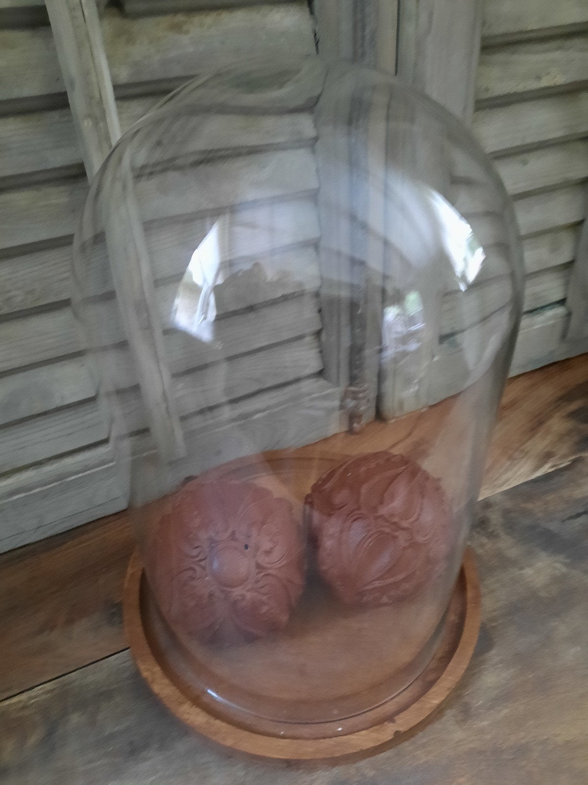 Grote glazen stolp op houten onderbord stolp cloche glas, Glas, Ophalen, Zo goed als nieuw, 20 cm