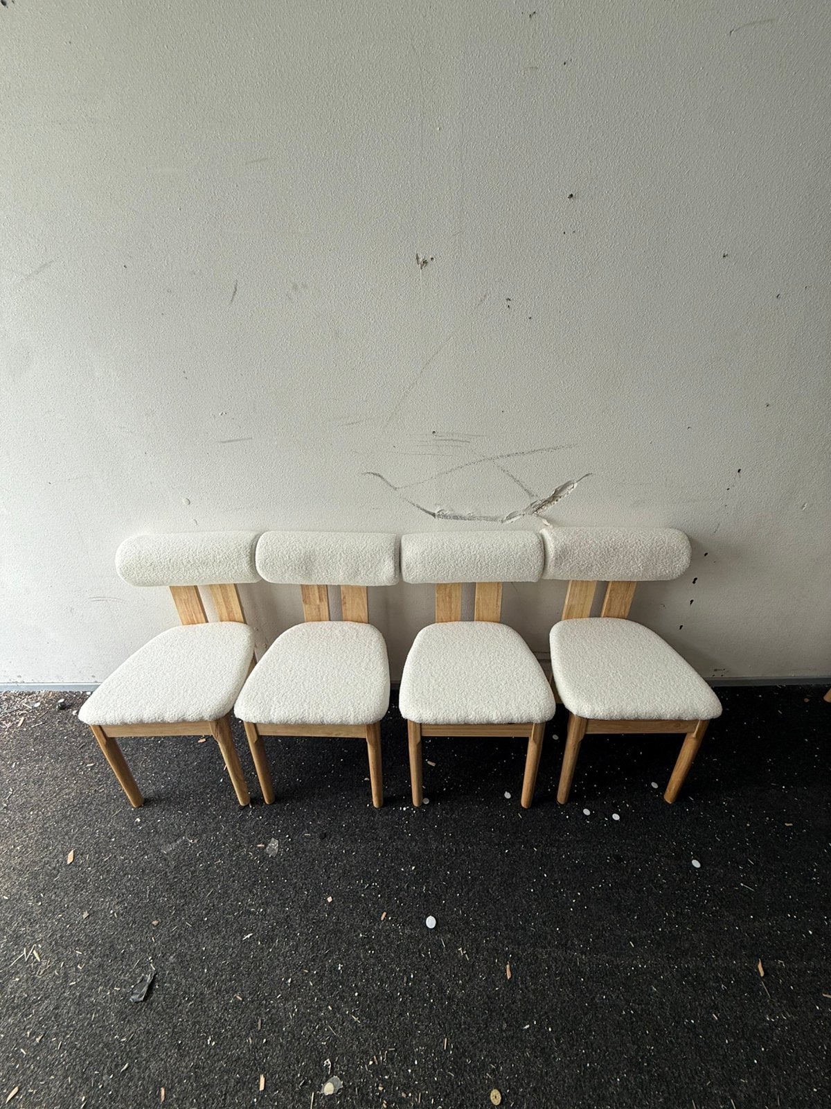 Japandi Bouclé Eetkamerstoelen 50 euro per stuk, Ophalen, Wit, Vijf, Zes of meer stoelen