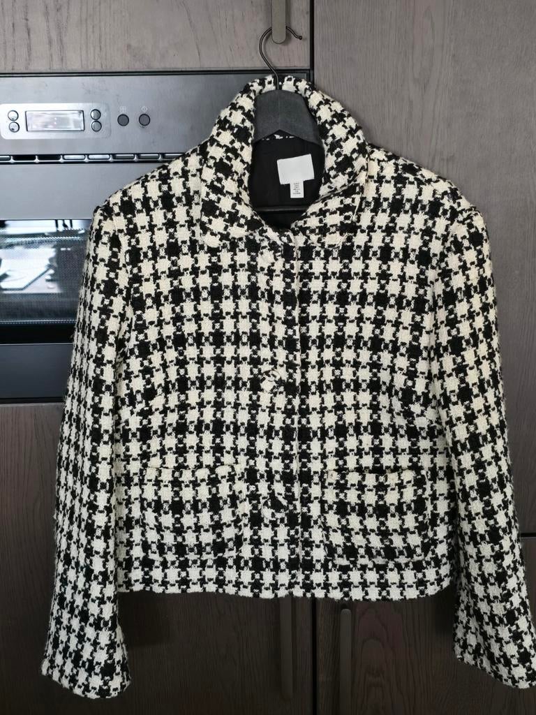 Pied de poule blazer jasje H&M (valt als M/L), Maat 38/40 (M), H&M, Zwart, Ophalen of Verzenden