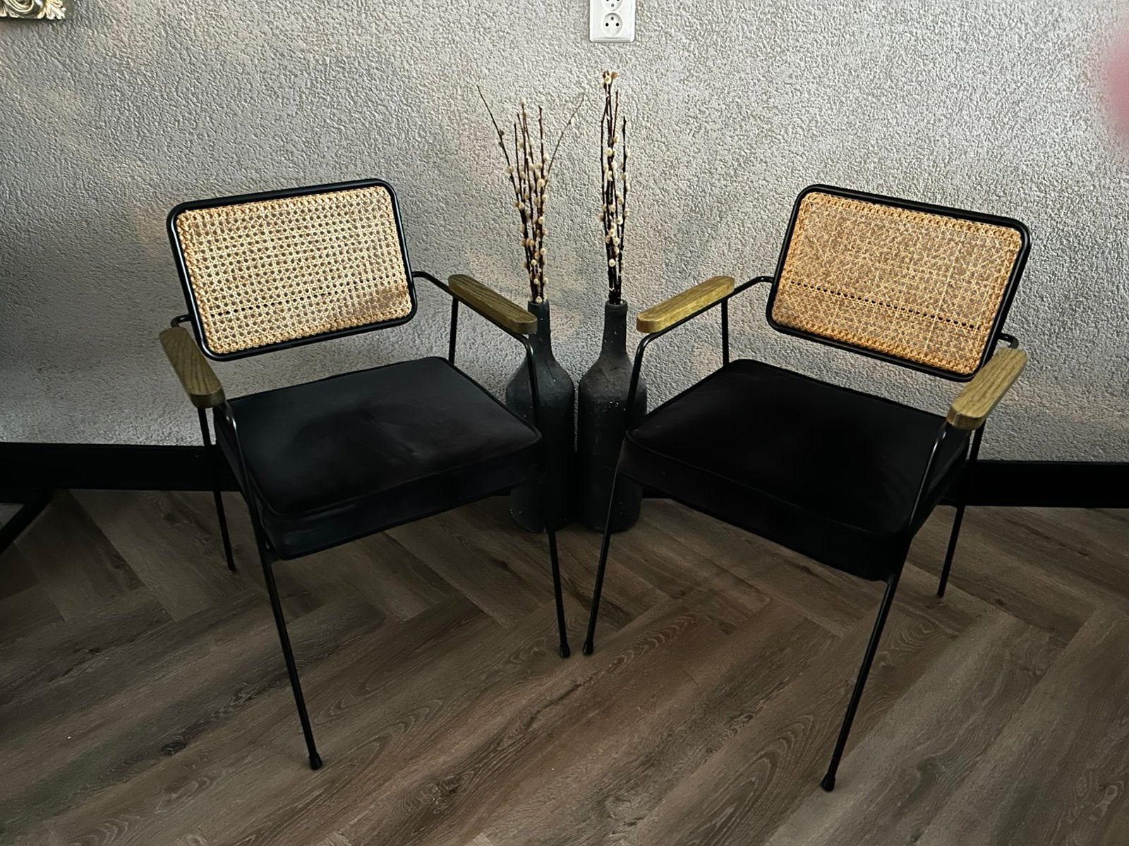 Webbing velvet velours zwarte zitting stoelen eetstoelen, Ophalen, Twee, Zwart, Zo goed als nieuw