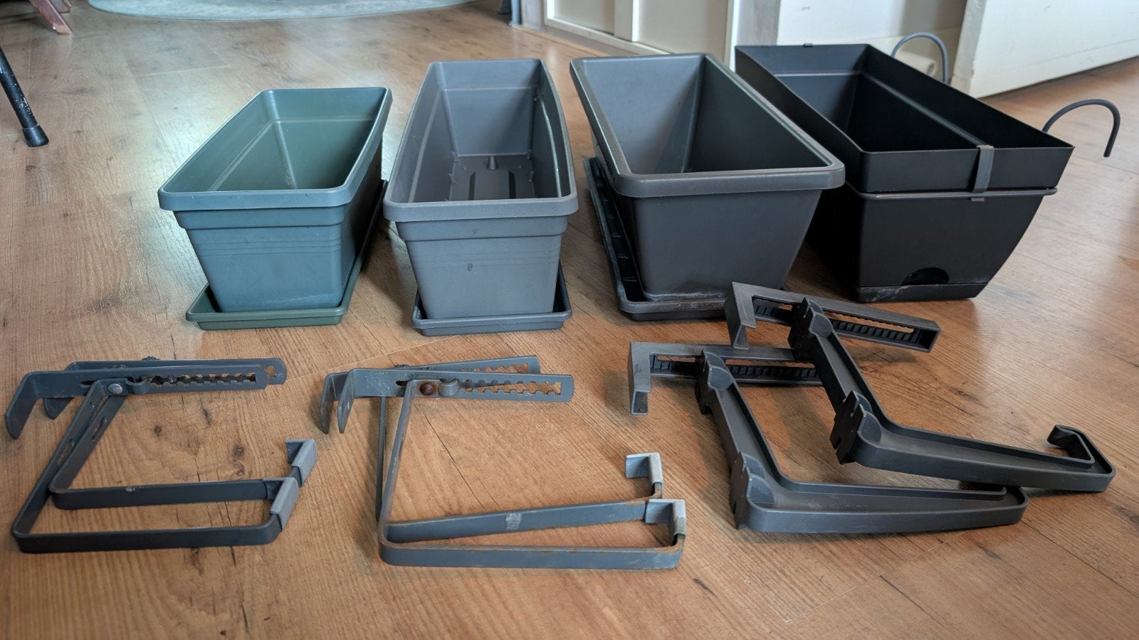 4x Elho plantenbak met beugels - compleet - antraciet, Ophalen, Gebruikt, Kunststof