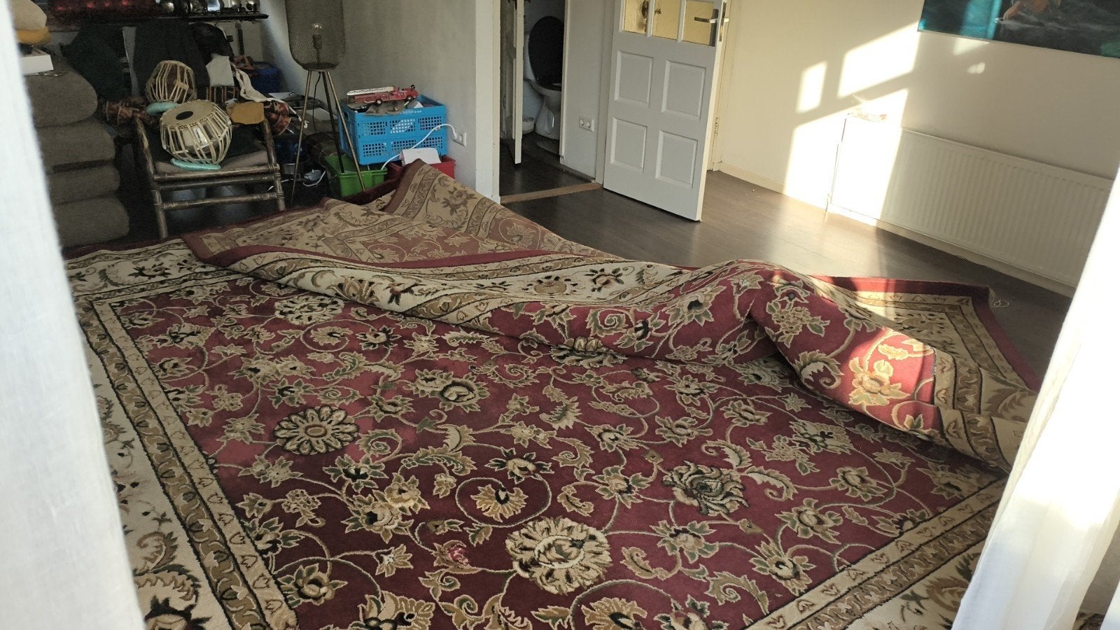 Klassiek rood tapijt met bloemmotief 4 x5 m groot vloerkleed, Ophalen, Gebruikt, Groen, 200 cm of meer