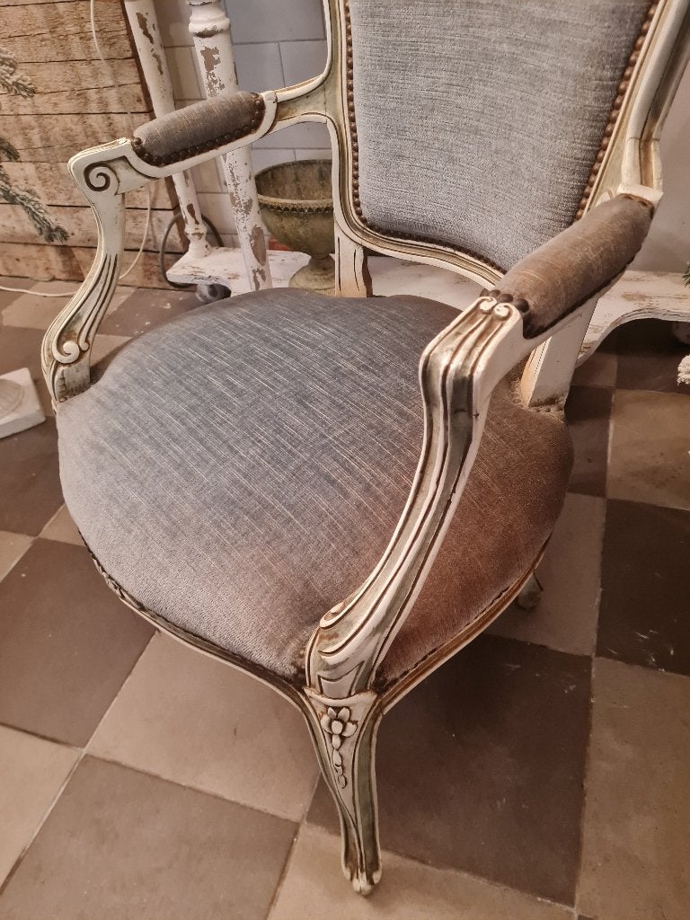Vintage barokke stoel, Ophalen, Heikant 21 Kaatsheuvel, Blauw, Belle Vieille Brocante