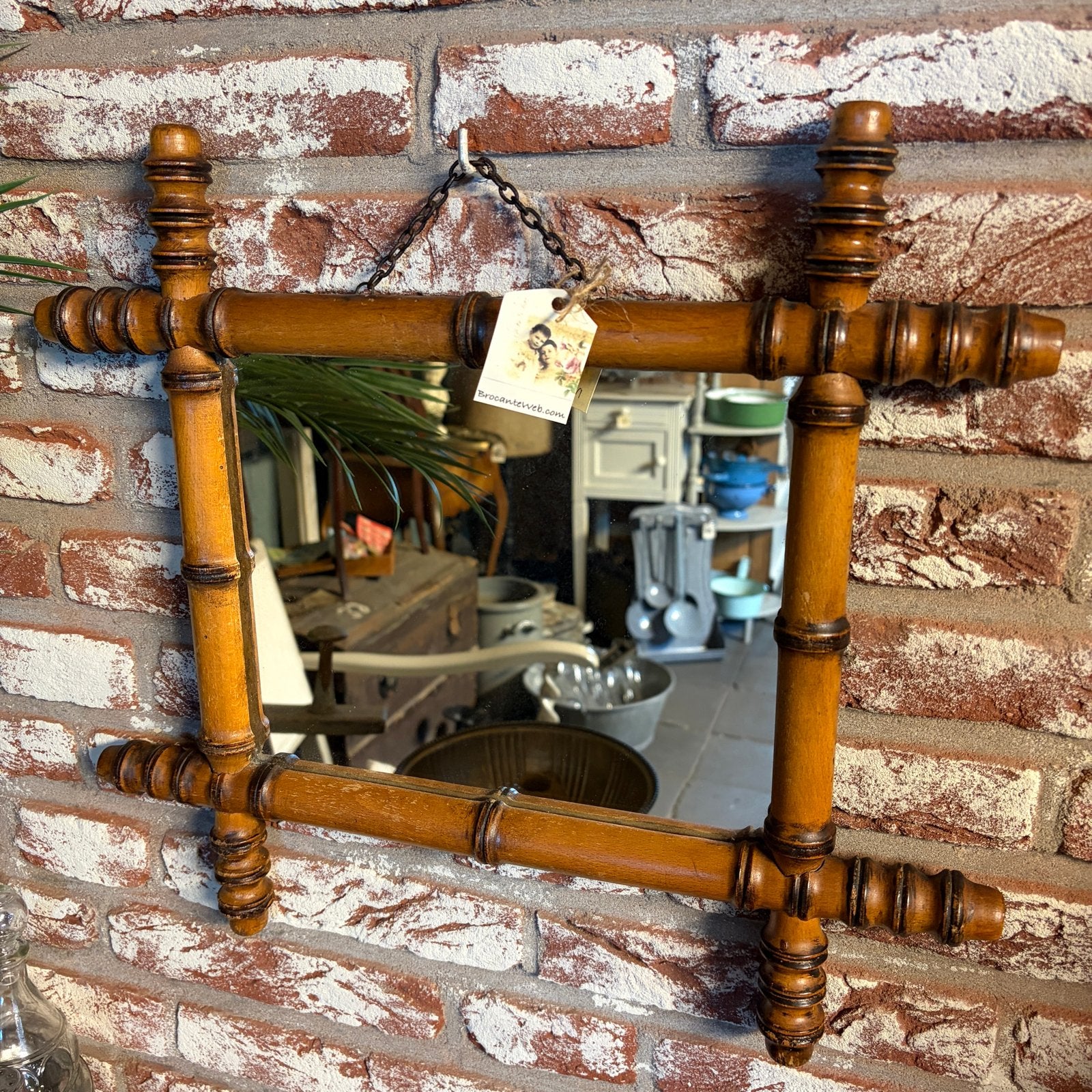 Antieke faux bamboe spiegel met houten frame / brocante, Antiek en Kunst, Ophalen of Verzenden