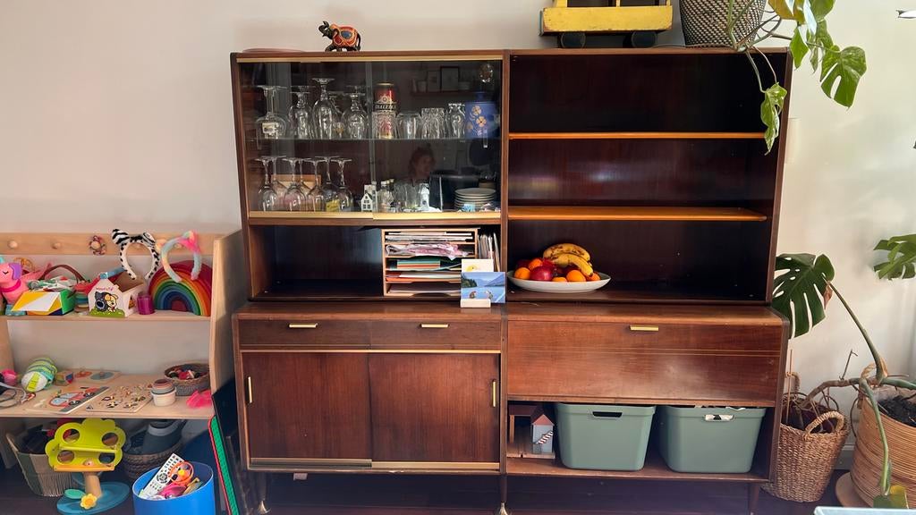 Vintage midcentury wandmeubel - kan uit elkaar, Gebruikt, 150 tot 200 cm, Ophalen of Verzenden, Midcentury vintage