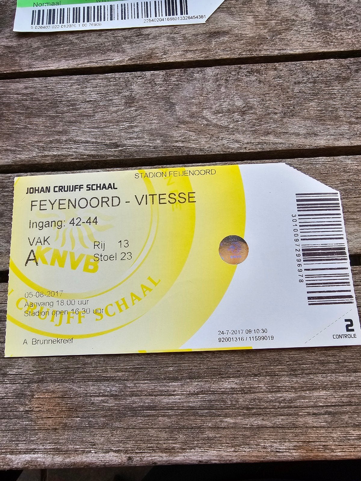 Kaartje feyenoord-vitesse 05-08-2017 johan cruijff schaal, Verzenden, Feyenoord