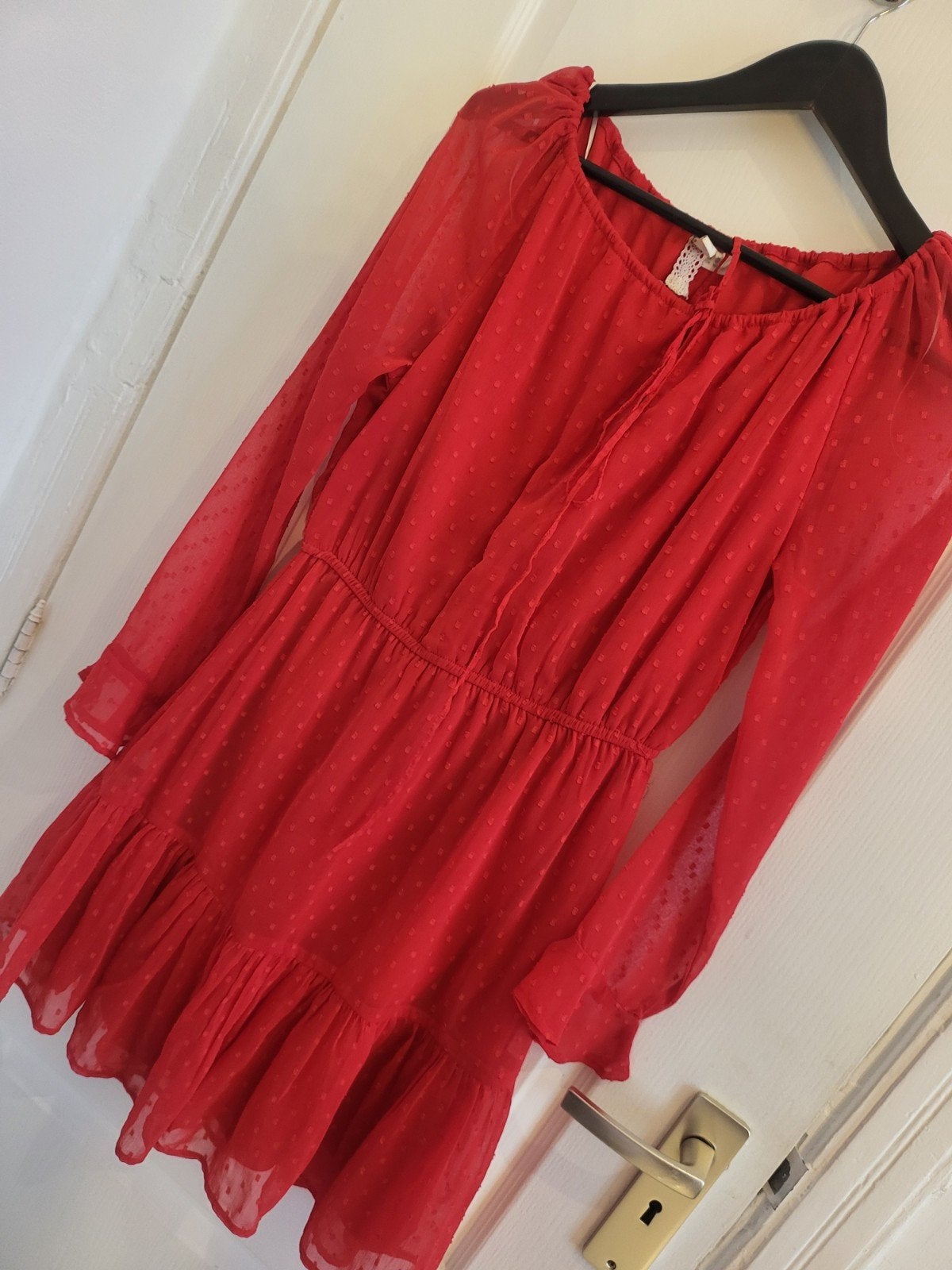 Leuke jurk met lange mouwen en stippen h&m plumetis, Maat 38/40 (M), Ophalen of Verzenden, Boven de knie, Groen
