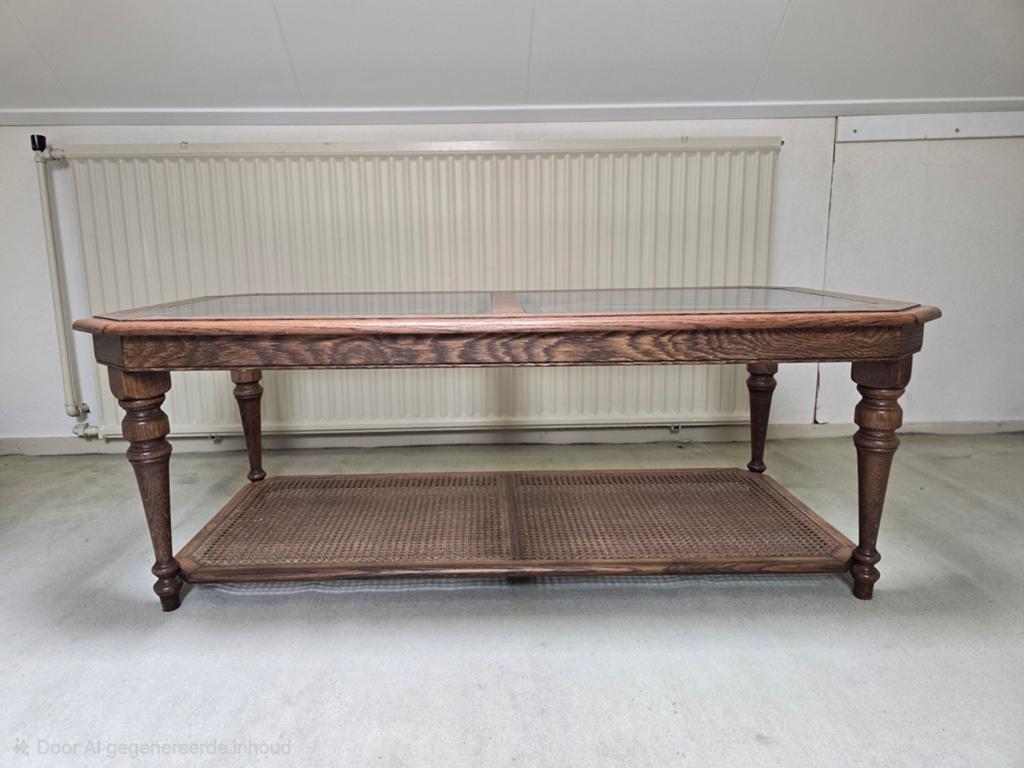 Salontafel met facet geslepen glas en rotan onderblad, Ophalen, 100 tot 150 cm, 50 tot 100 cm, Glas