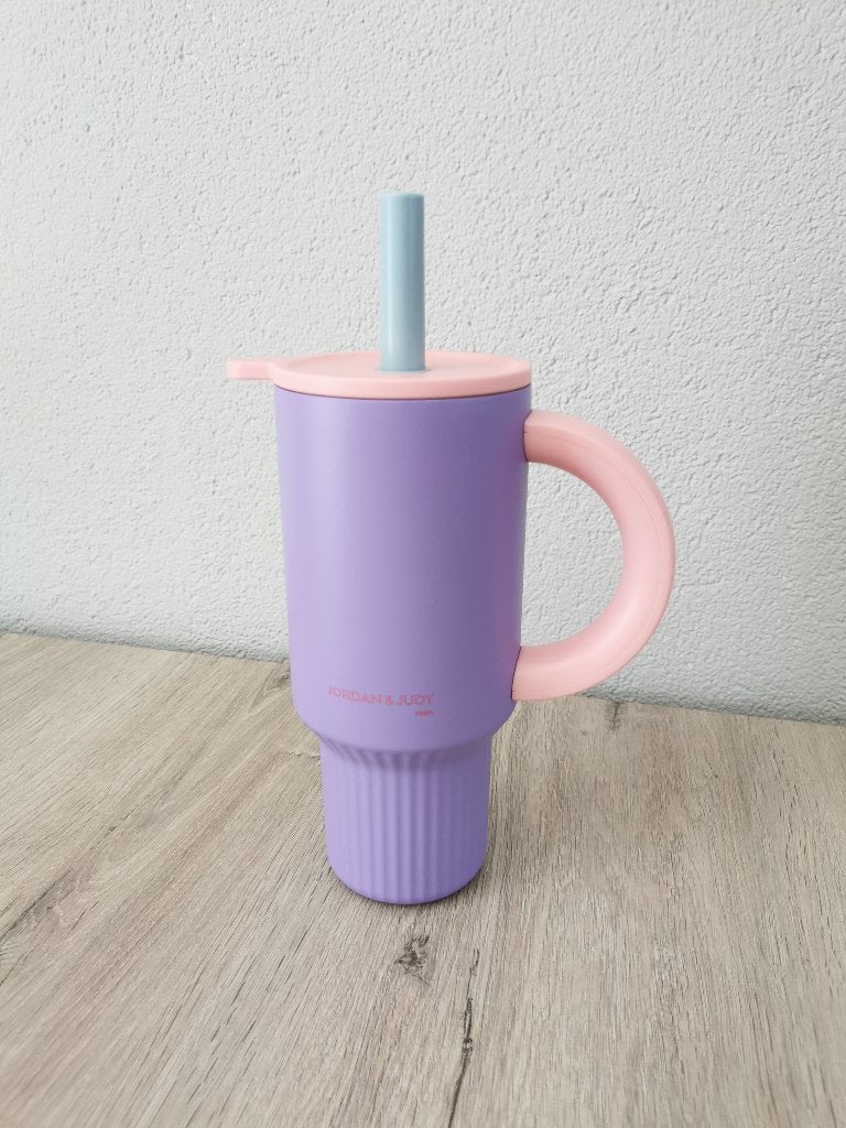 Thermosbeker met Rietje RVS Tumbler Paars Roze, Ophalen of Verzenden, Nieuw, Paars, Overige merken