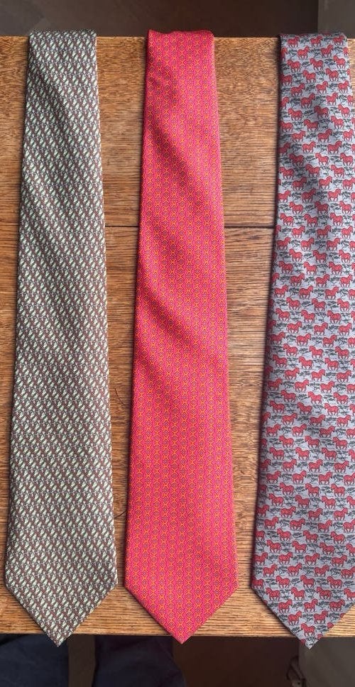 Hermès zijden dassen - 3 stuks, Ophalen of Verzenden, Zo goed als nieuw, Rood, Met patroon