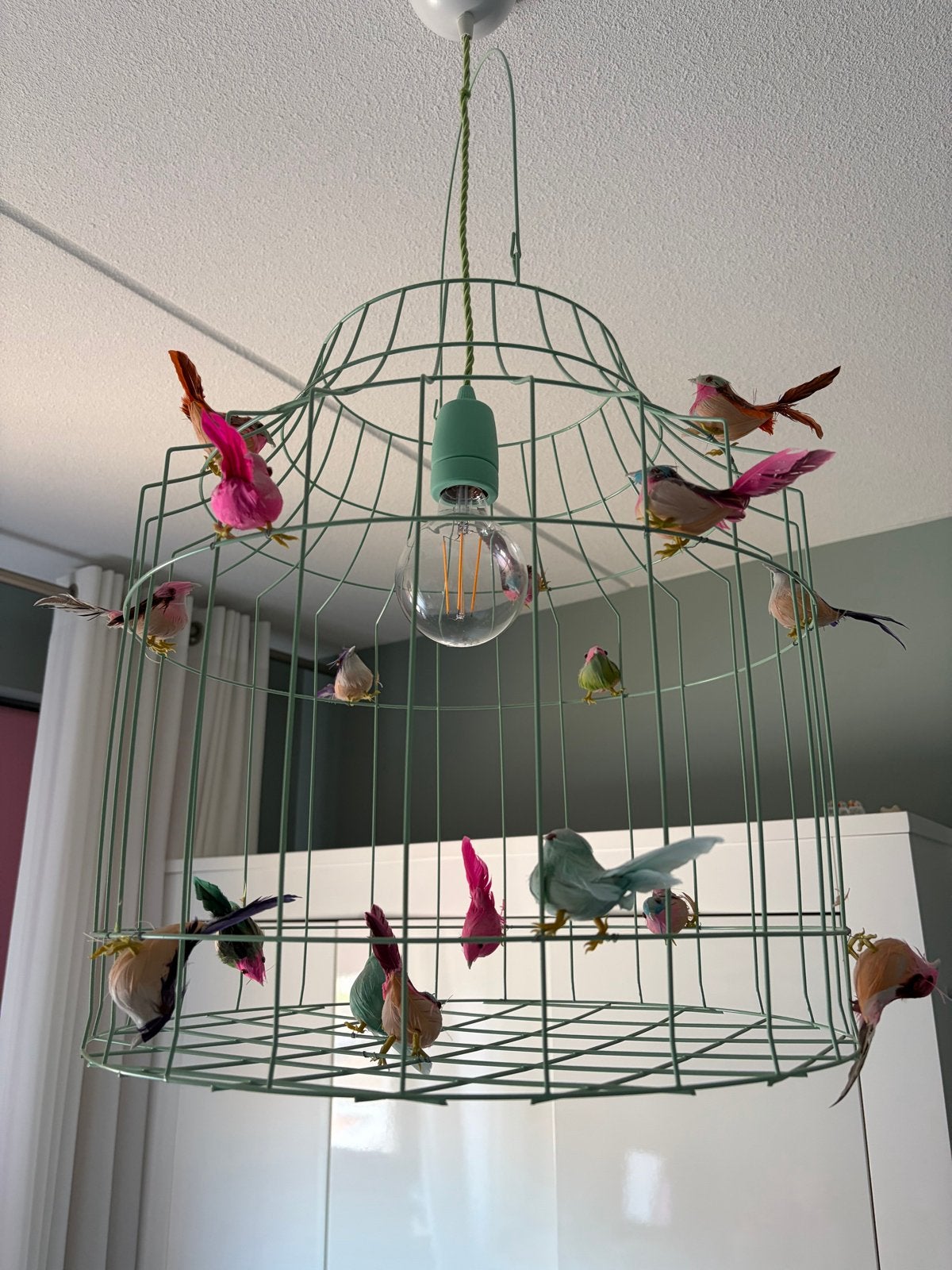 Unieke Dutch Dilight hanglamp met vogels, Ophalen of Verzenden, Zo goed als nieuw, Metaal, E27 (groot)