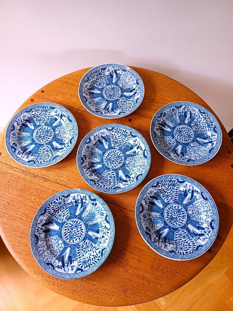 Antieke 6 'Lange Lijs' Mosa chinoiserie ontbijtbordjes, Ophalen of Verzenden