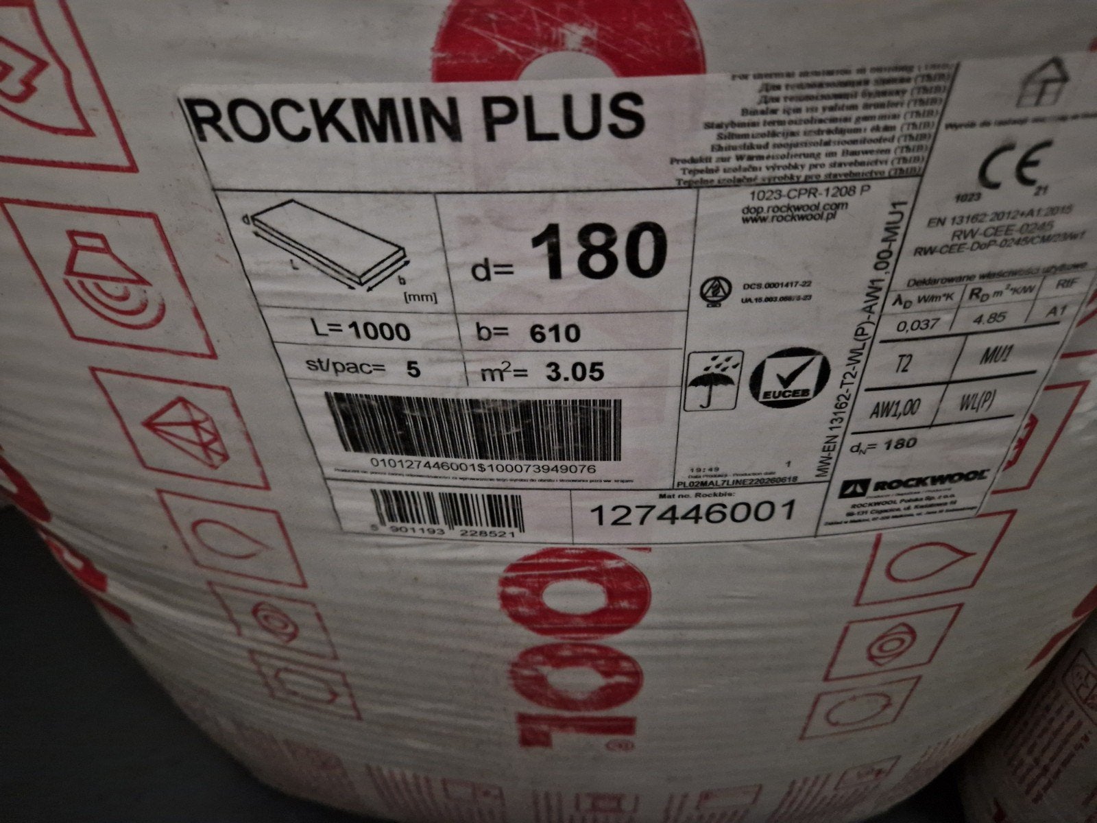 Rockwool Rockmin Plus Steenwol Isolatie - 180mm Dikte, Dakisolatie, 12 cm of meer, Nieuw, Steenwol