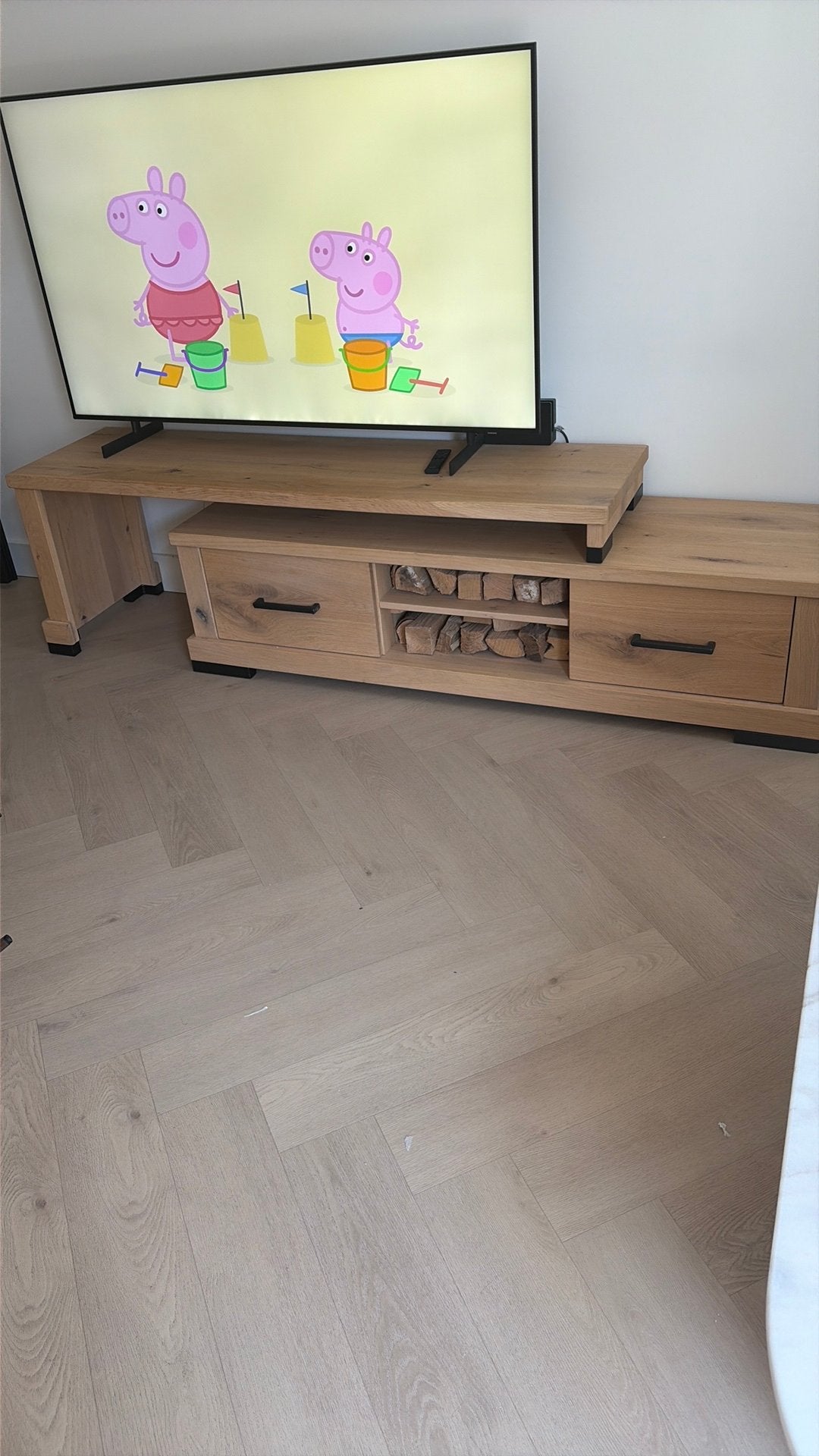 Eiken tv meubel, Ophalen, 150 tot 200 cm, Eikenhout, Zo goed als nieuw