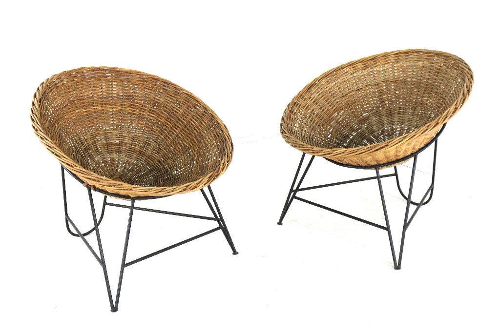 Wicker mand fauteuil stijl van Matthieu Matégot | vintage, Huis en Inrichting, Fauteuils, Gebruikt, -, -, 75 tot 100 cm