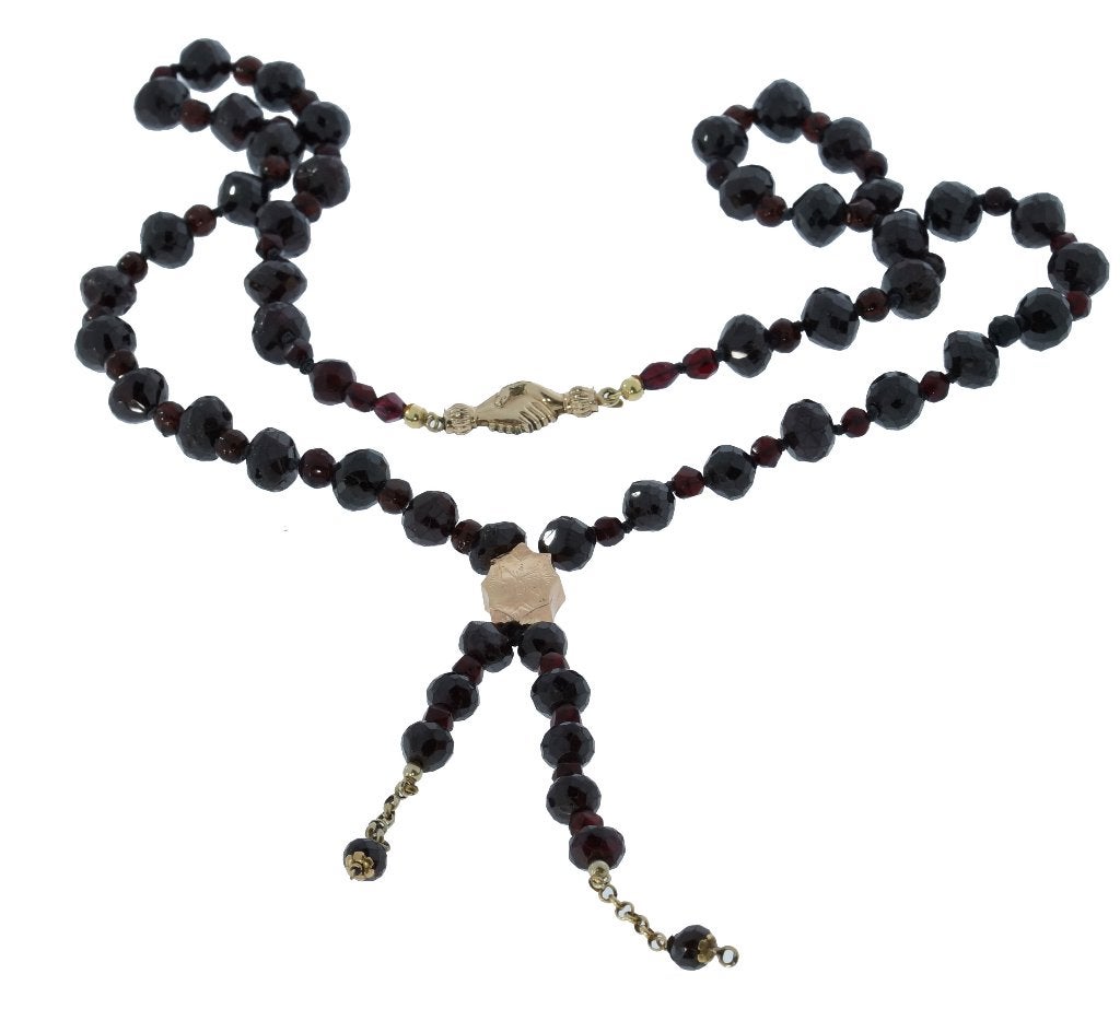 Granaat antieke ketting 14k slot schuif pampel hanger dames, Verzenden, Goud, Ketting, Met edelsteen