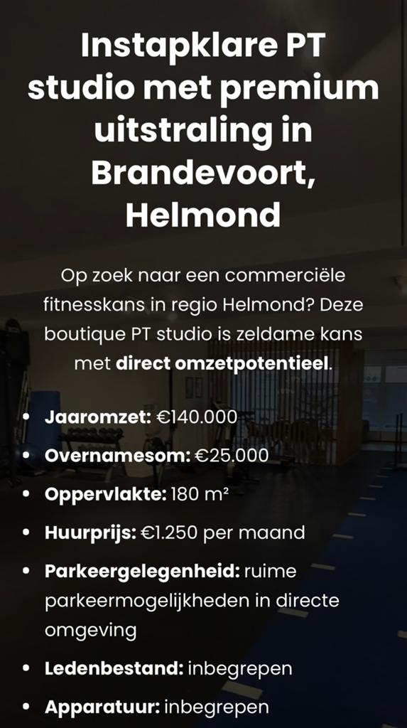 Instapklare PT studio met premium uitstraling in Helmond, Zakelijke goederen