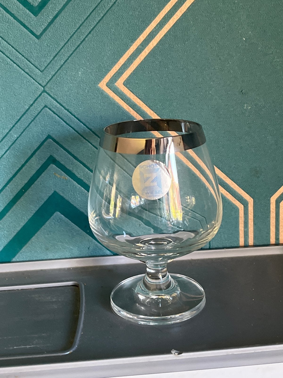 Kristallen Cognacglas met zilveren rand van Schott Zwiesel, Antiek en Kunst, Antiek | Glas en Kristal, Ophalen