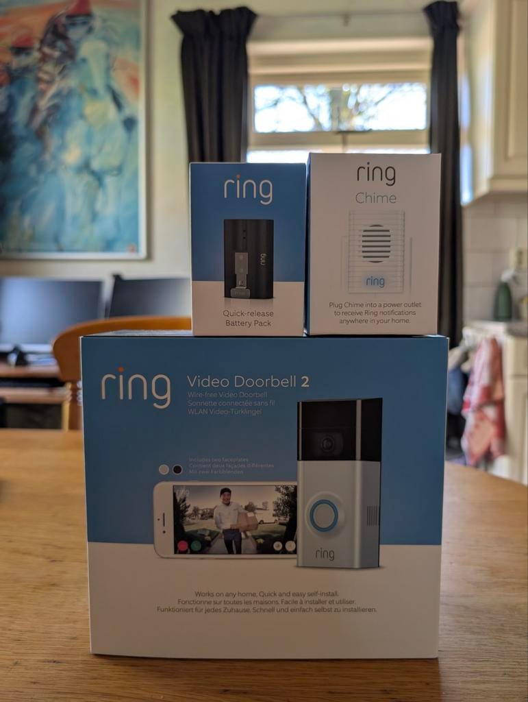 Ring Video Deurbel 2, Chime en extra accu nieuw in doos!, Ophalen of Verzenden, Bewegingsdetectiesensor, Nieuw, Draadloos