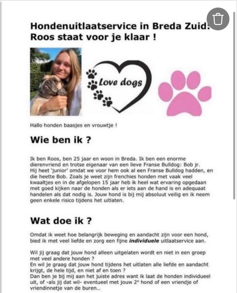 Hondenuitlaatservice Breda Zuid en heel omgeving Breda, Ophalen of Verzenden, Nieuw
