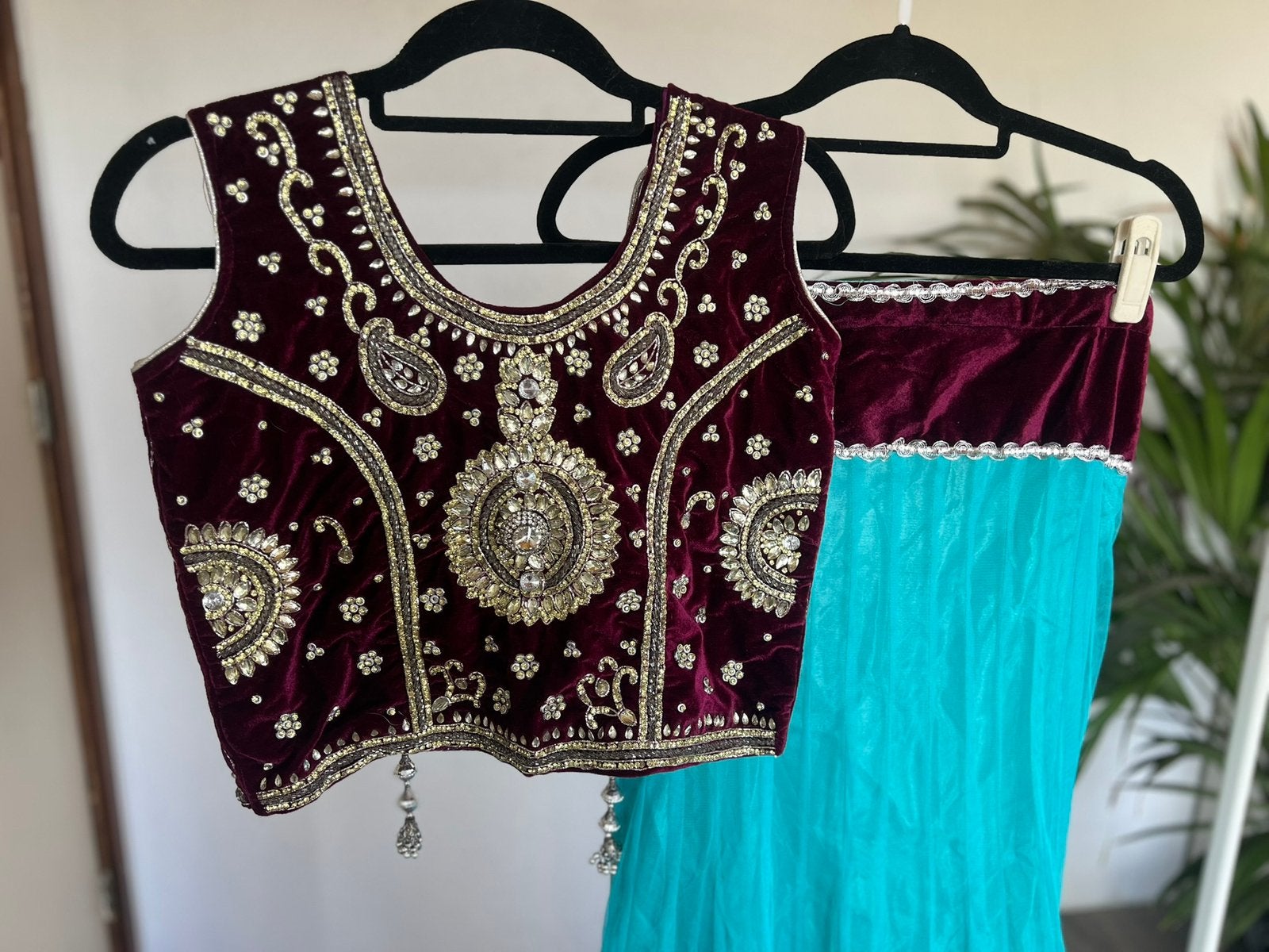 Lehenga met choli dupatta en sieraden !! Nieuw, Maat 38/40 (M), Overige typen, Blauw, Nieuw