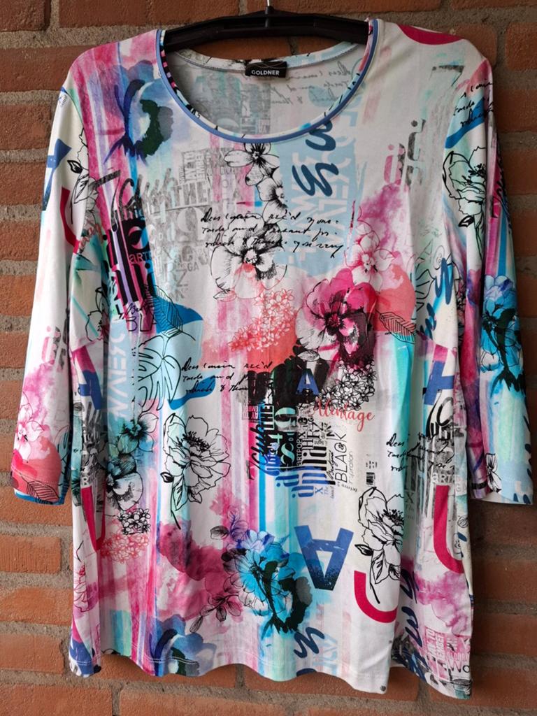Goldner shirt maat 48 . ¾ mouw, kleurrijk design, Overige kleuren, Goldner, Zo goed als nieuw, Shirt of Top