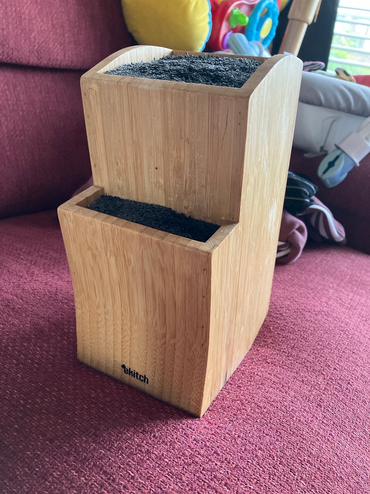 Mooi bamboe messenblok met borstelinzet, Huis en Inrichting, Hout, Ophalen of Verzenden, Bruin, Overige typen