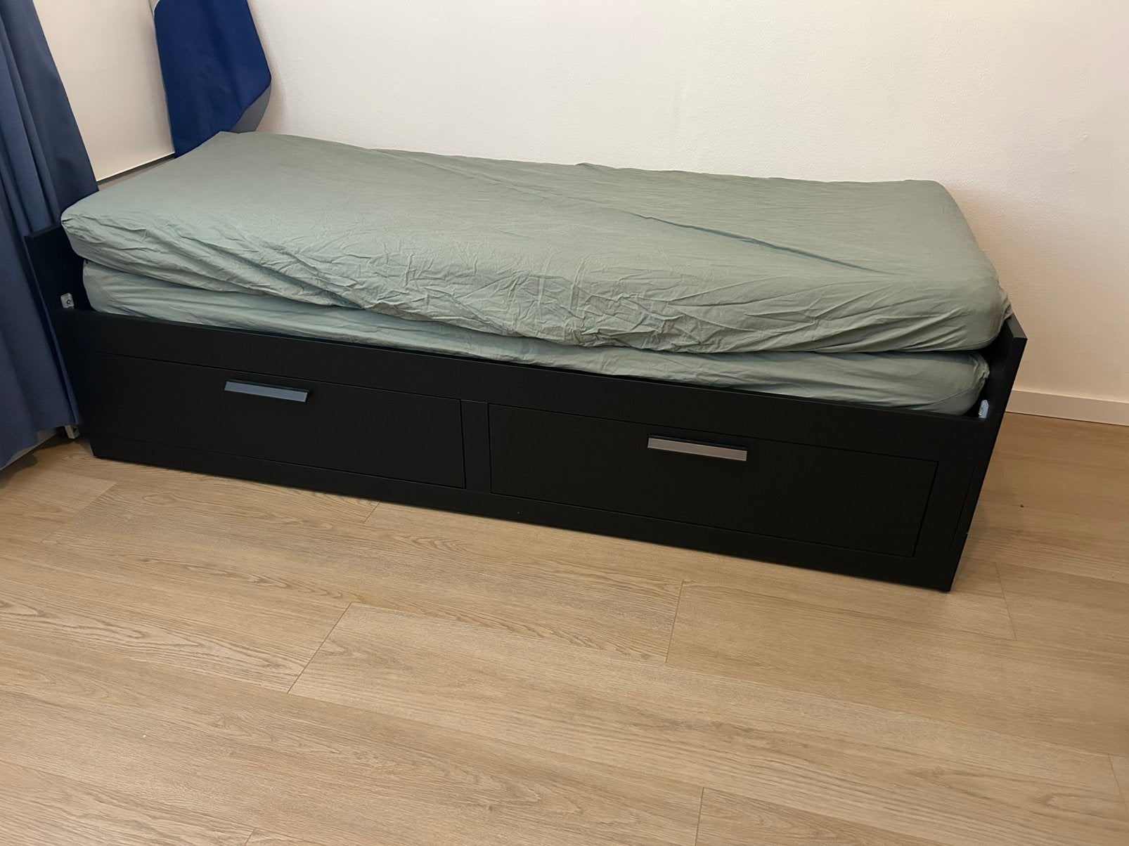 IKEA Brimnes Bed Bedbank met matrassen zgan, Ophalen, Zwart, Tweepersoons, Zo goed als nieuw