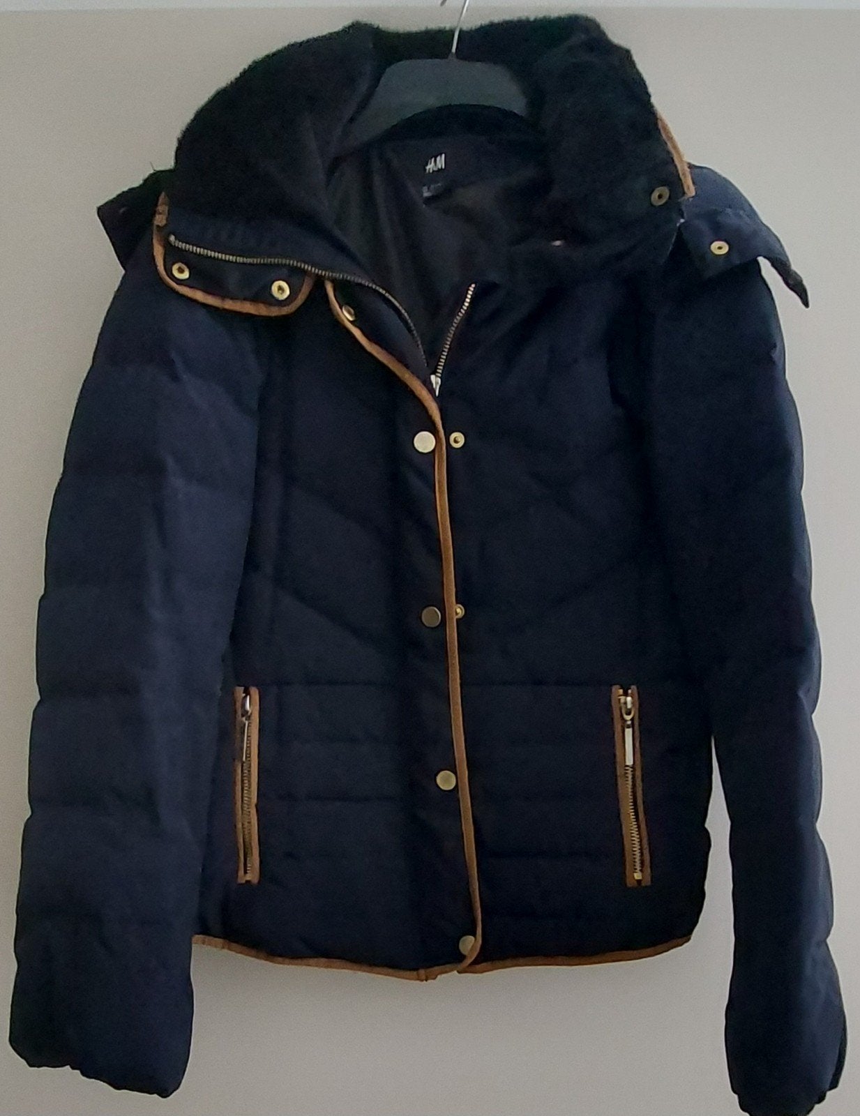 H&M donkerblauwe winterjas maat 36 met afneembare capuchon, H&M, Blauw, Ophalen of Verzenden, Maat 36 (S)