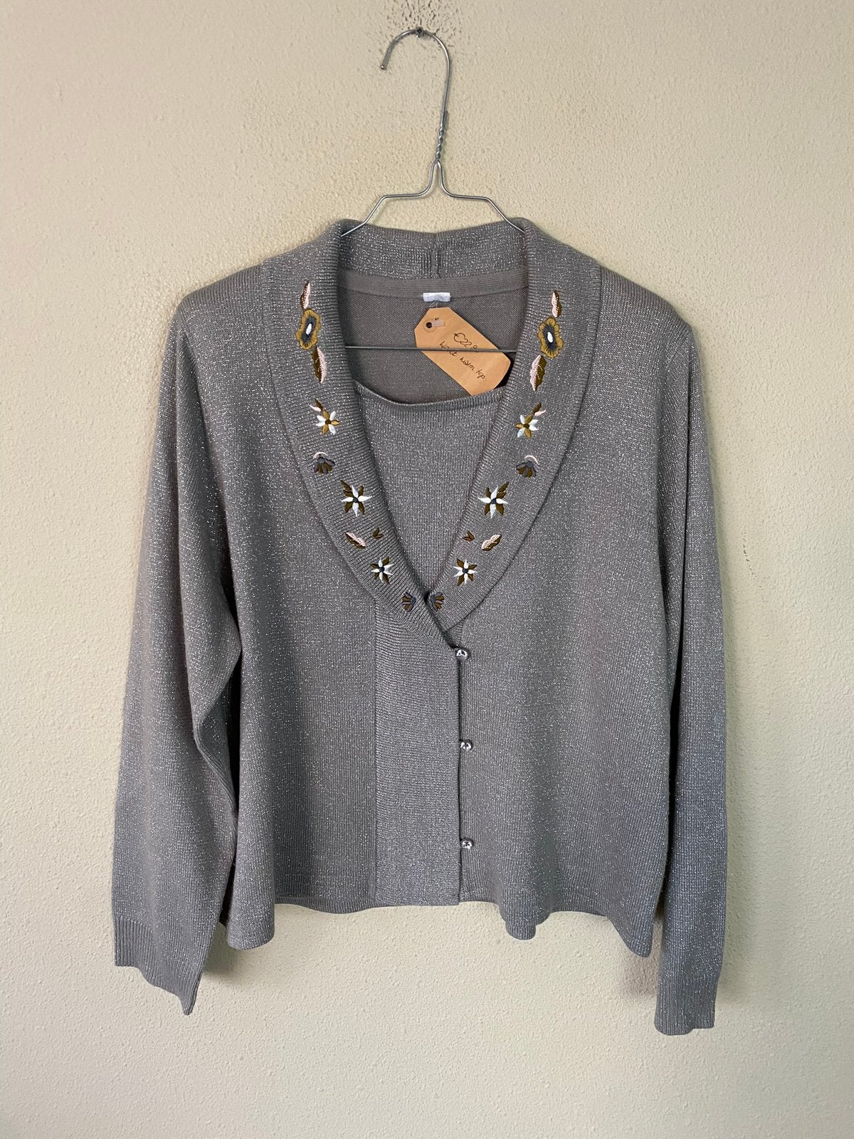 Vintage trui / top - grijs - glim/glitter - 70s - S/36, Hgv, Hgv, Ophalen of Verzenden, Maat 36 (S)