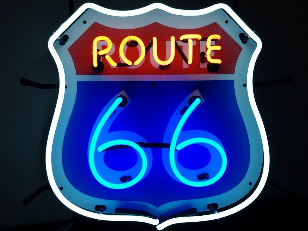 ROUTE 66 neon lamp auto neonverlichting fifties sixties ..., Verzamelen, Ophalen, Zo goed als nieuw, Lichtbak of (neon) lamp
