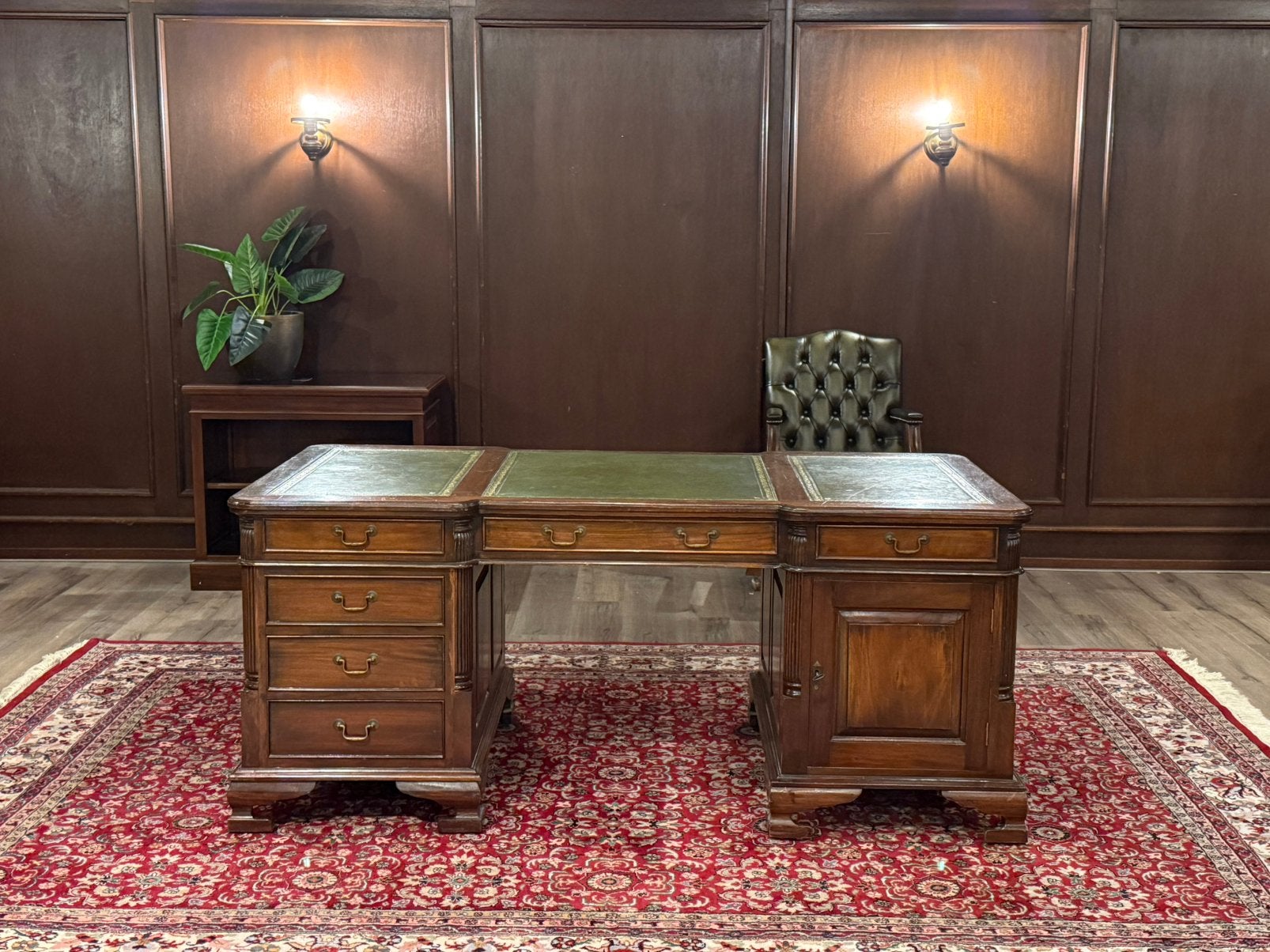 Klassiek Engels bureau (partnerdesk) #687, Huis en Inrichting, Bureaus, Hout, 180 cm, Bruin, Ophalen of Verzenden