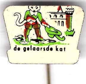De Gelaarsde Kat blik sprookjes speldje hoog druk ( W_196), Verzenden, Zo goed als nieuw, Figuurtje, Speldje of Pin
