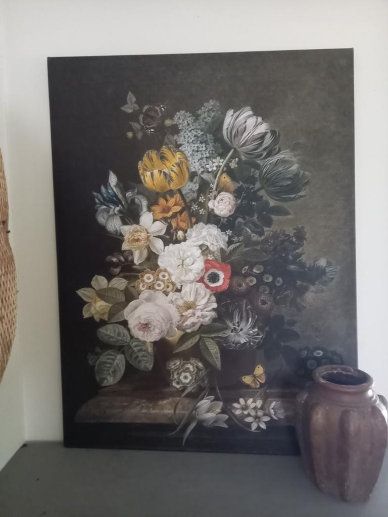 Canvas doek 90x120 Bloemen Donkergroen Vintage Landelijk, Ophalen of Verzenden